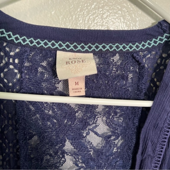 Knox Rose Open Front Cardigan Navy Blue Crochet Lace M - Picture 8 of 9